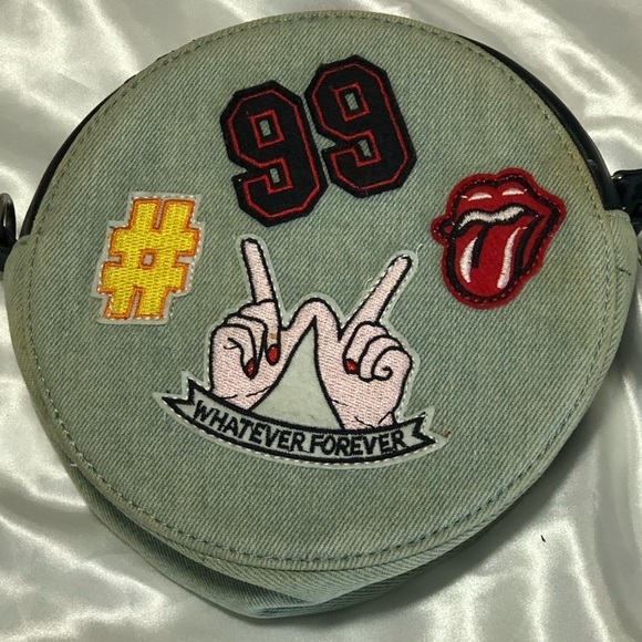 Olivia Miller Kids Patchwork Crossbody Bag - Light Denim.Round,Top Zip,Patches. - Picture 2 of 8